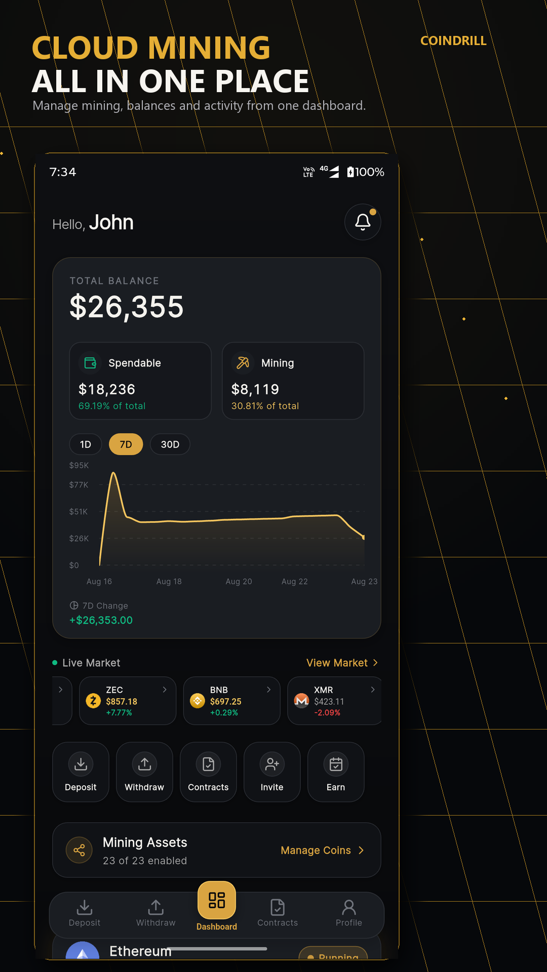 CoinDrill Android mining dashboard