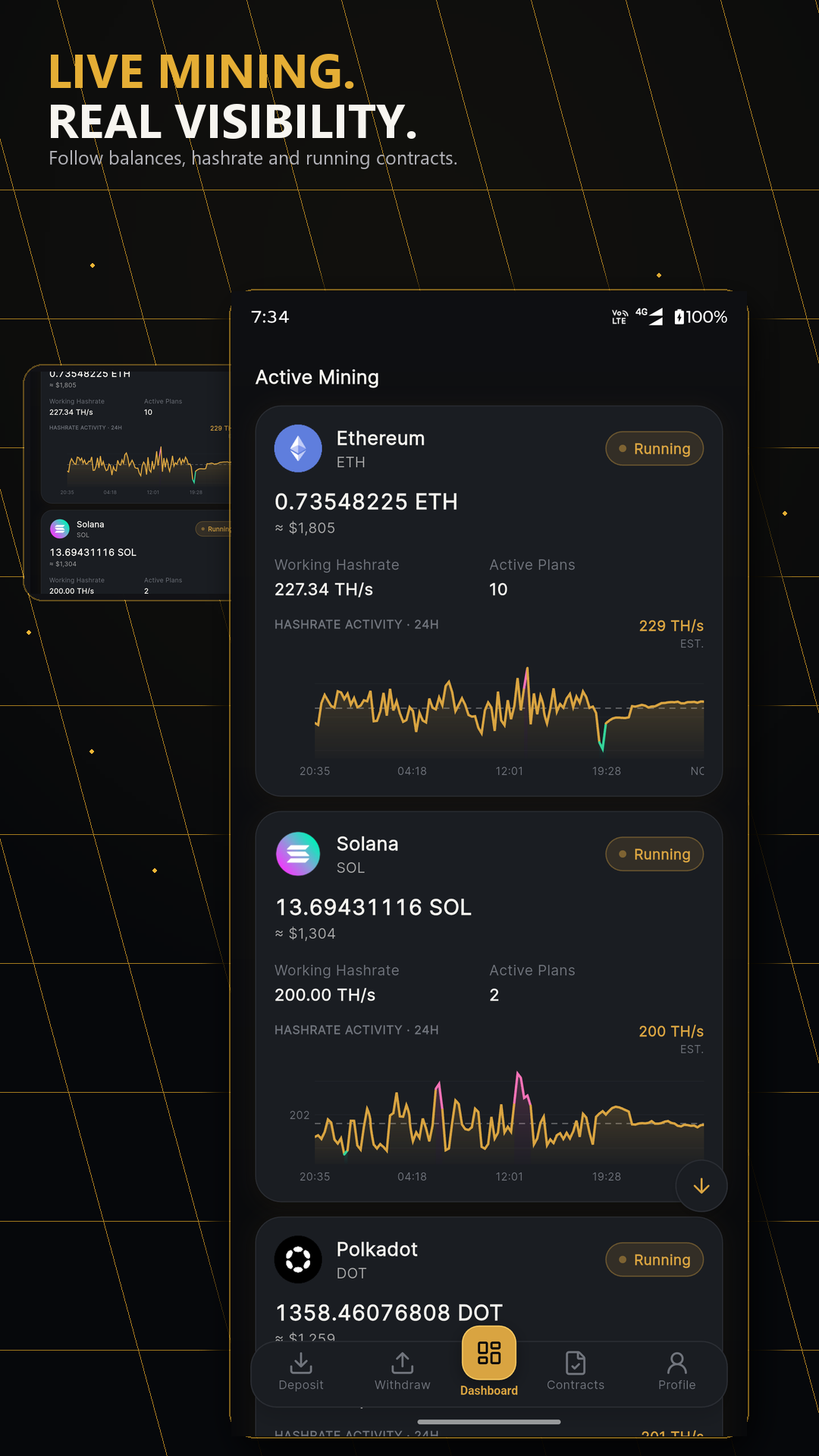 CoinDrill Android live mining activity view